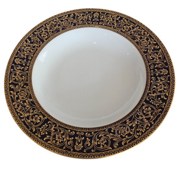 4 Sango Aristocrat Cobalt Soup Bowl 8" Japan gold scrolls bold blue rim scrollwo - Picture 5 of 9